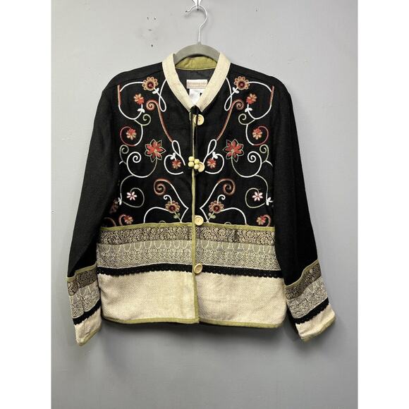 Coldwater Creek Button Front Jacket Womens Small Floral Tapestry Embroidery - Picture 1 of 8